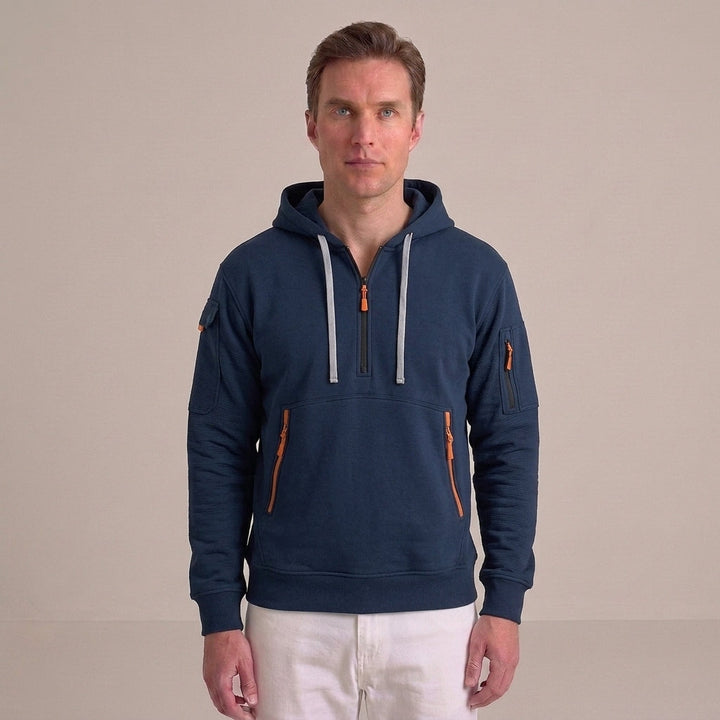 Men's Quarter-Zip Hooded Sweatshirt with Utility Pockets