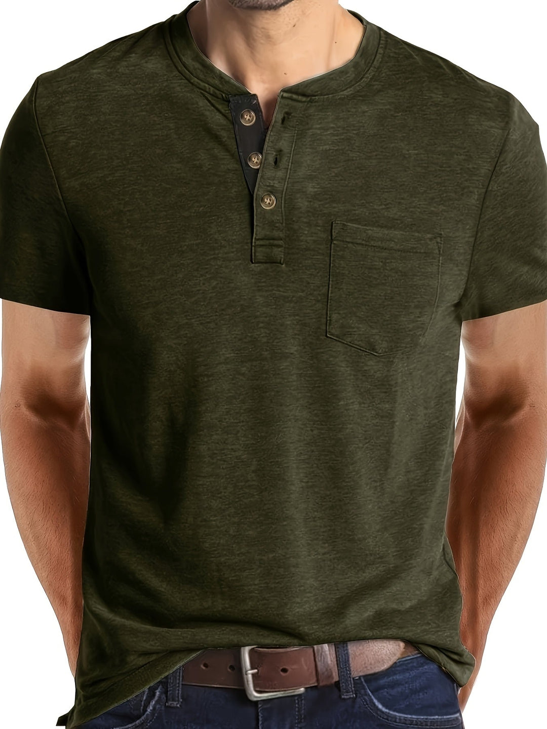 Men's Henley T-Shirt with Chest Pocket