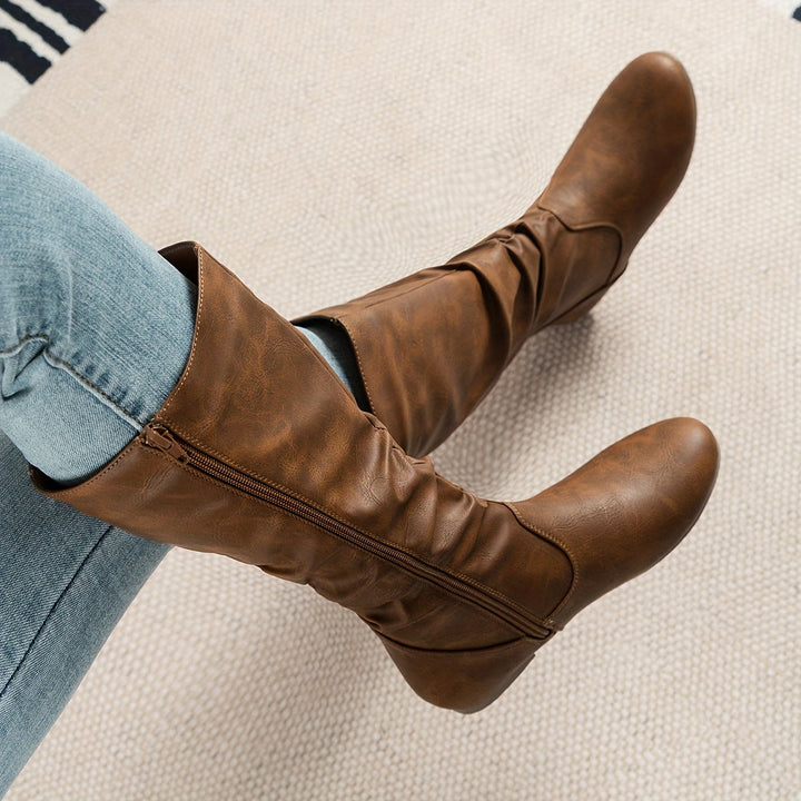 Bottes plates slouch pour femme, mi-mollet, avec fermeture éclair latérale