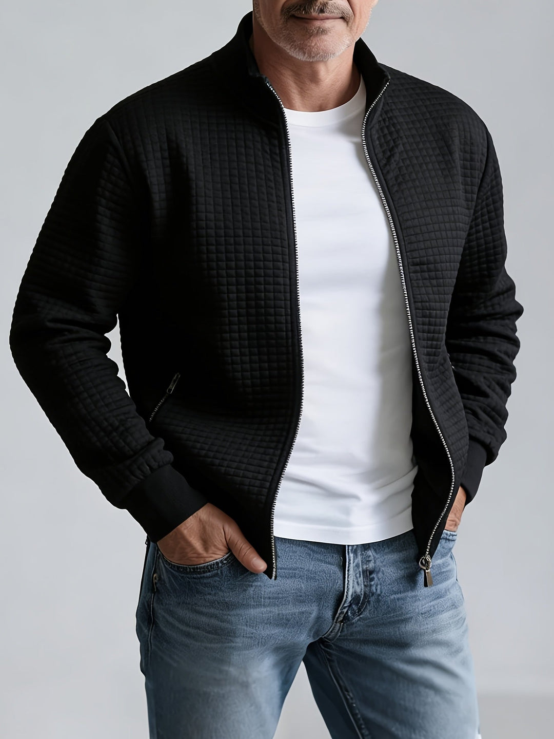 Mens Waffle Knit Zip Jacket