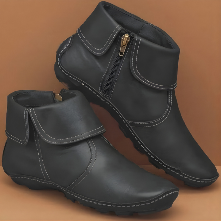 Women's Leather Ankle Boots with Side Zip Closure