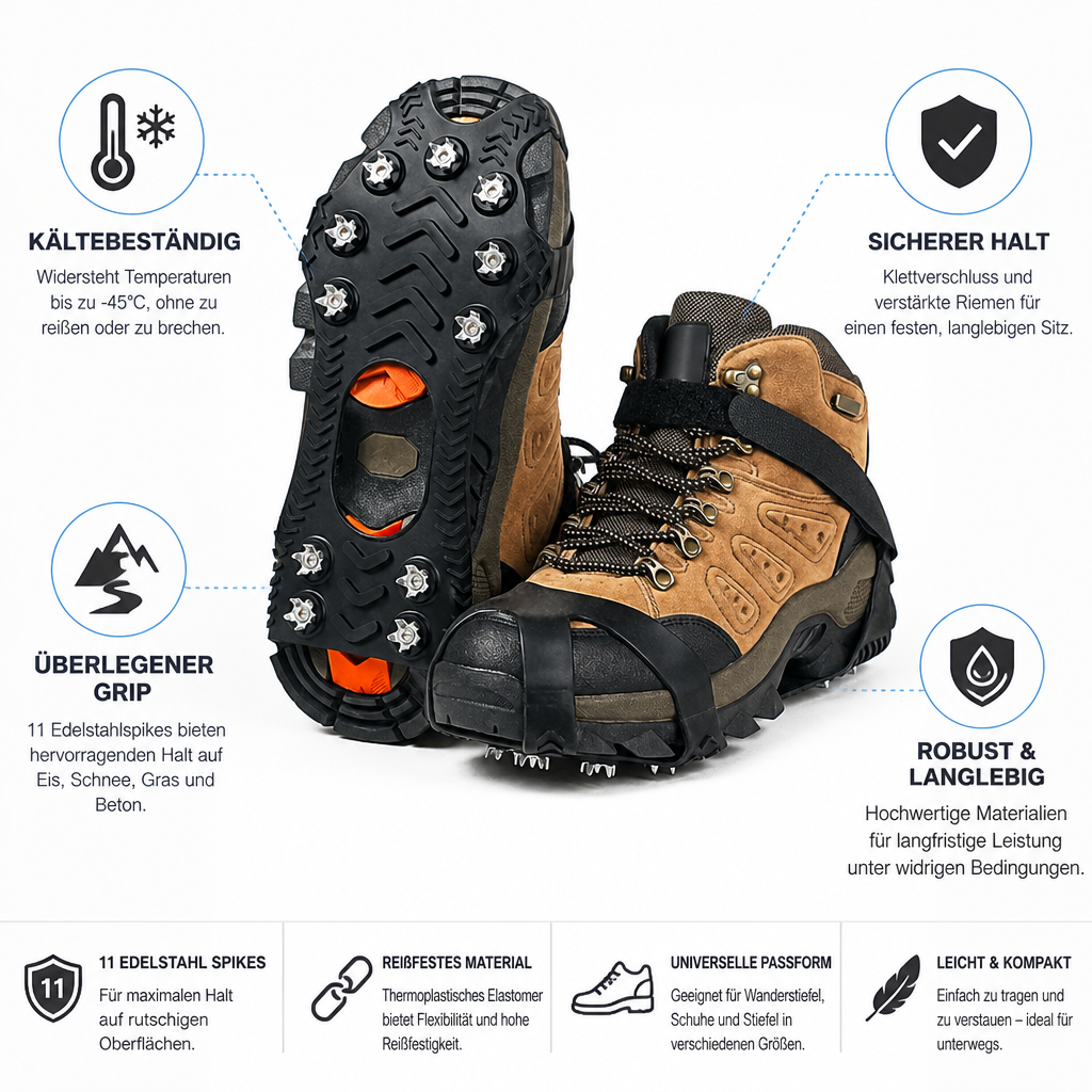 11-Spike Stainless Steel Ice Cleats with Velcro Strap