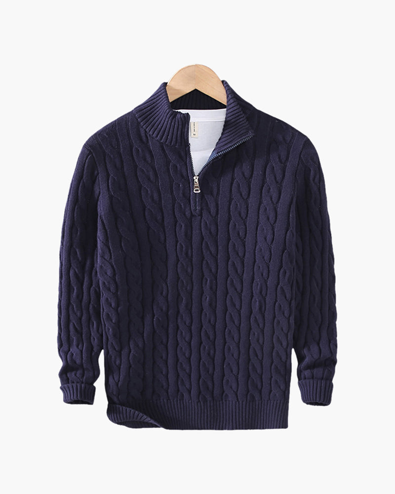 Men's Cotton Cable Knit Quarter Zip Jumper
