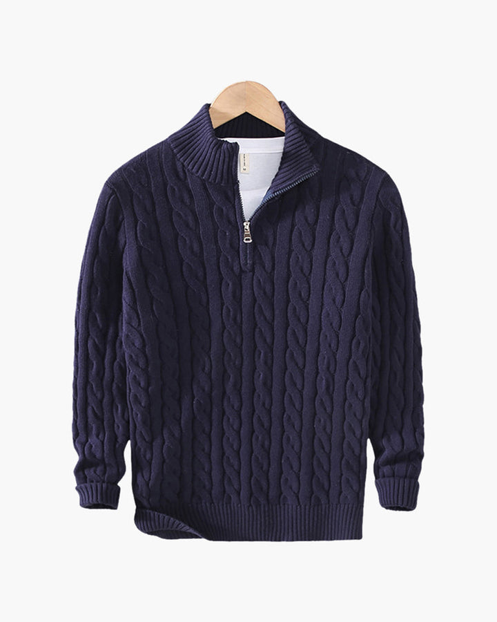 Men's Cotton Cable Knit Quarter Zip Jumper