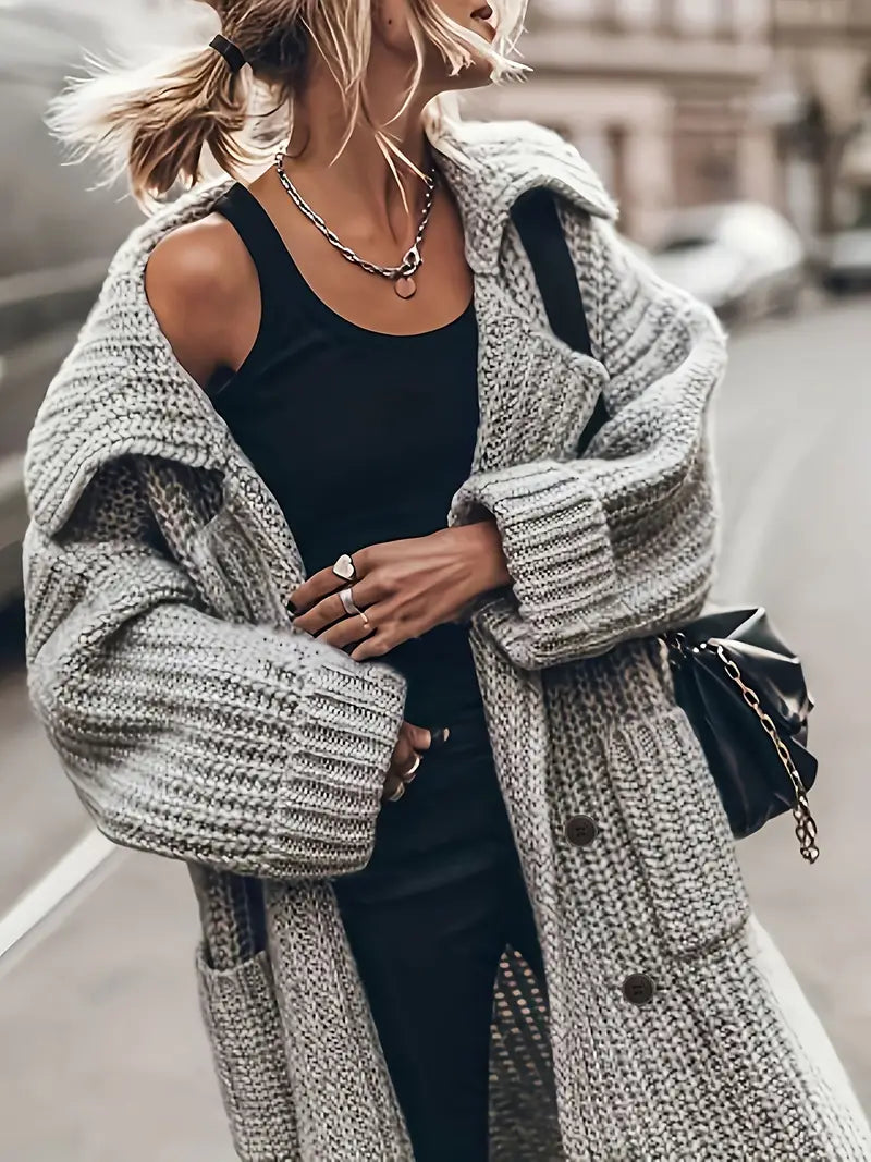 Women's Chunky Knit Longline Cardigan with Front Pockets