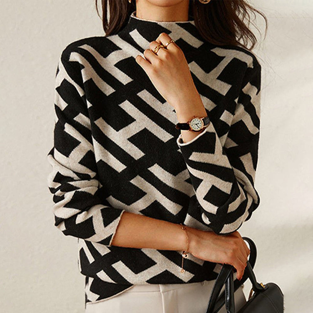 Pull à imprimé géométrique pour femme, coupe décontractée