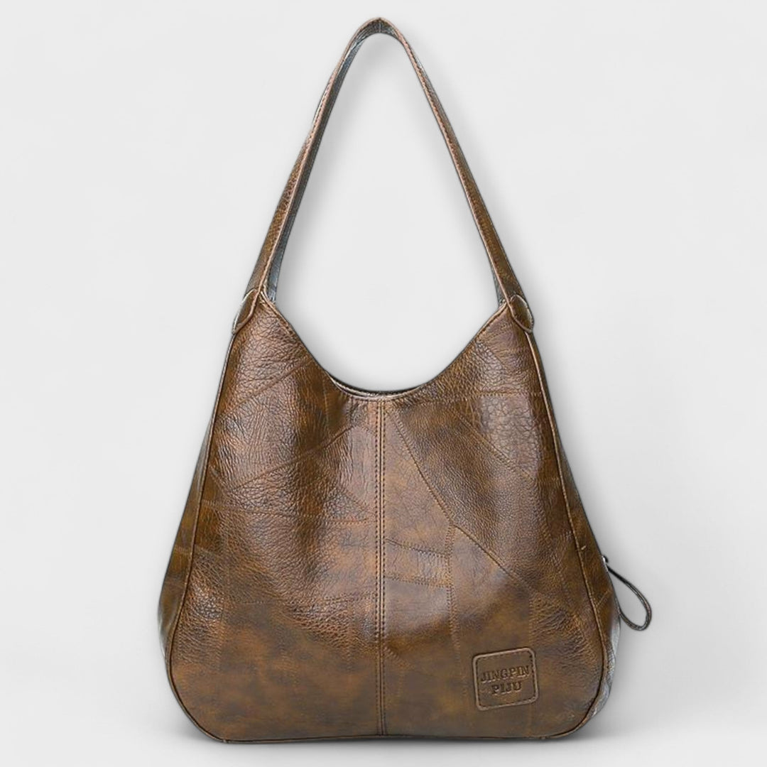Women's Leather Hobo Shoulder Bag with Patchwork Design