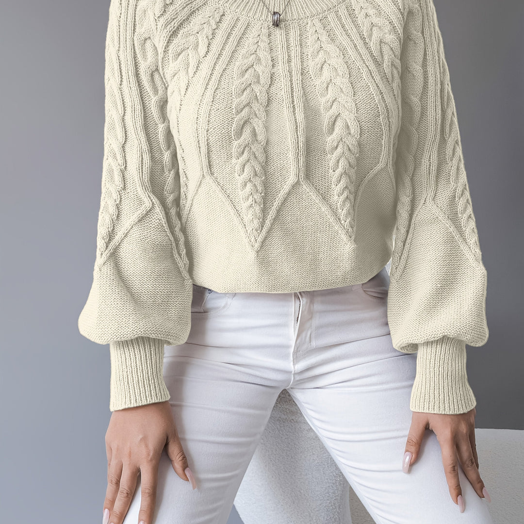 Women's Cable-Knit Cropped Jumper with Lantern Sleeves