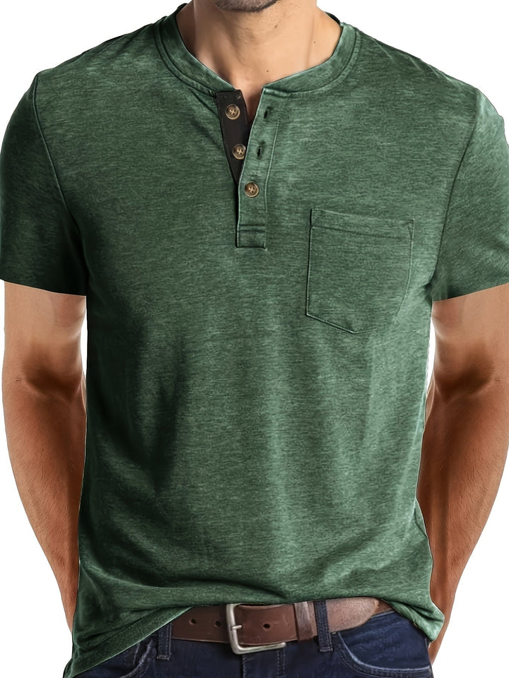 Men's Henley T-Shirt with Chest Pocket