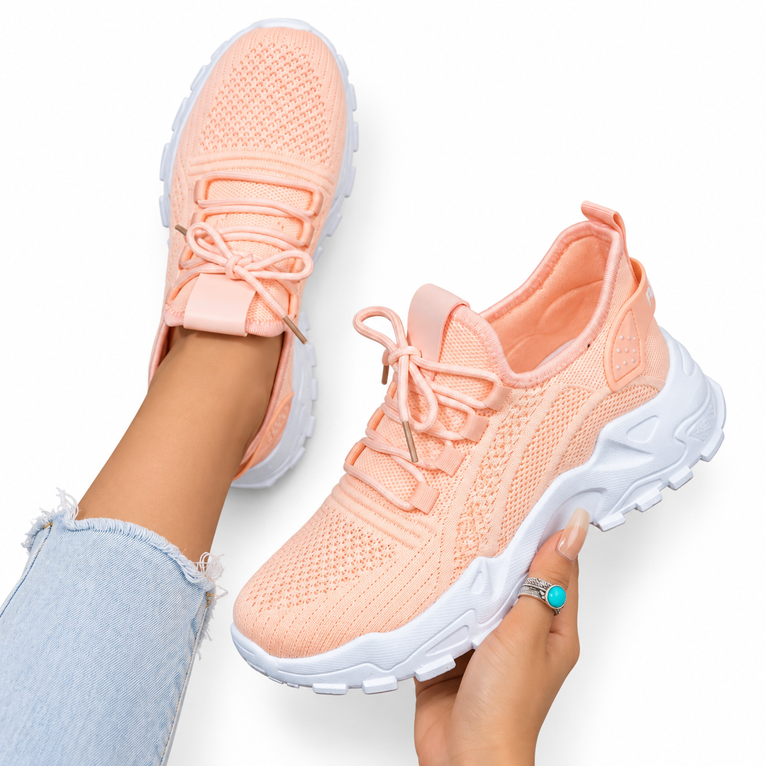 Women's Chunky Sole Knit Trainers with Lace-Up Front