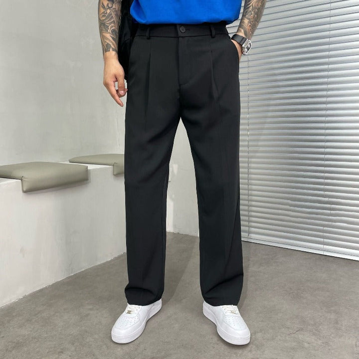 Men's Pleated Tailored Trousers with Straight Leg