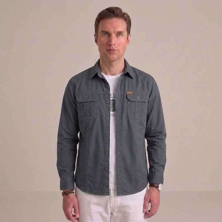 Men's Cotton Utility Overshirt with Twin Chest Pockets
