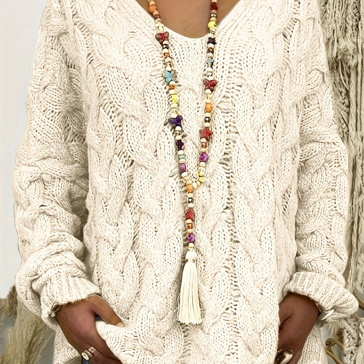 Women's Cable-Knit V-Neck Jumper in Relaxed Fit