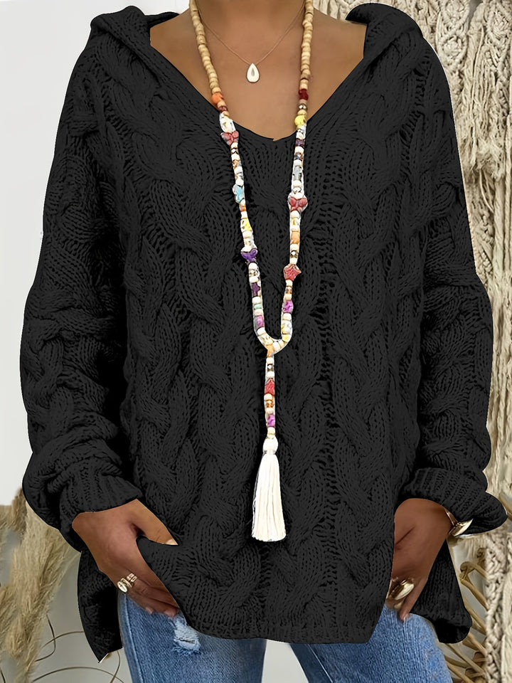 Women's Cable-Knit V-Neck Jumper in Relaxed Fit