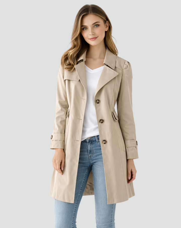 Women's Tailored Trench Coat with Structured Lapel Collar