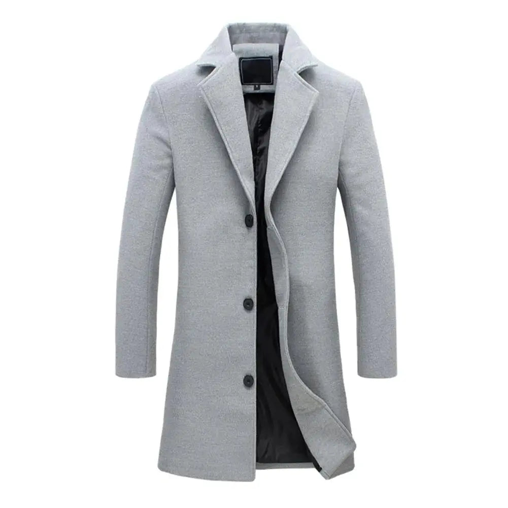 Men's Tailored Longline Trench Coat with Notch Lapel