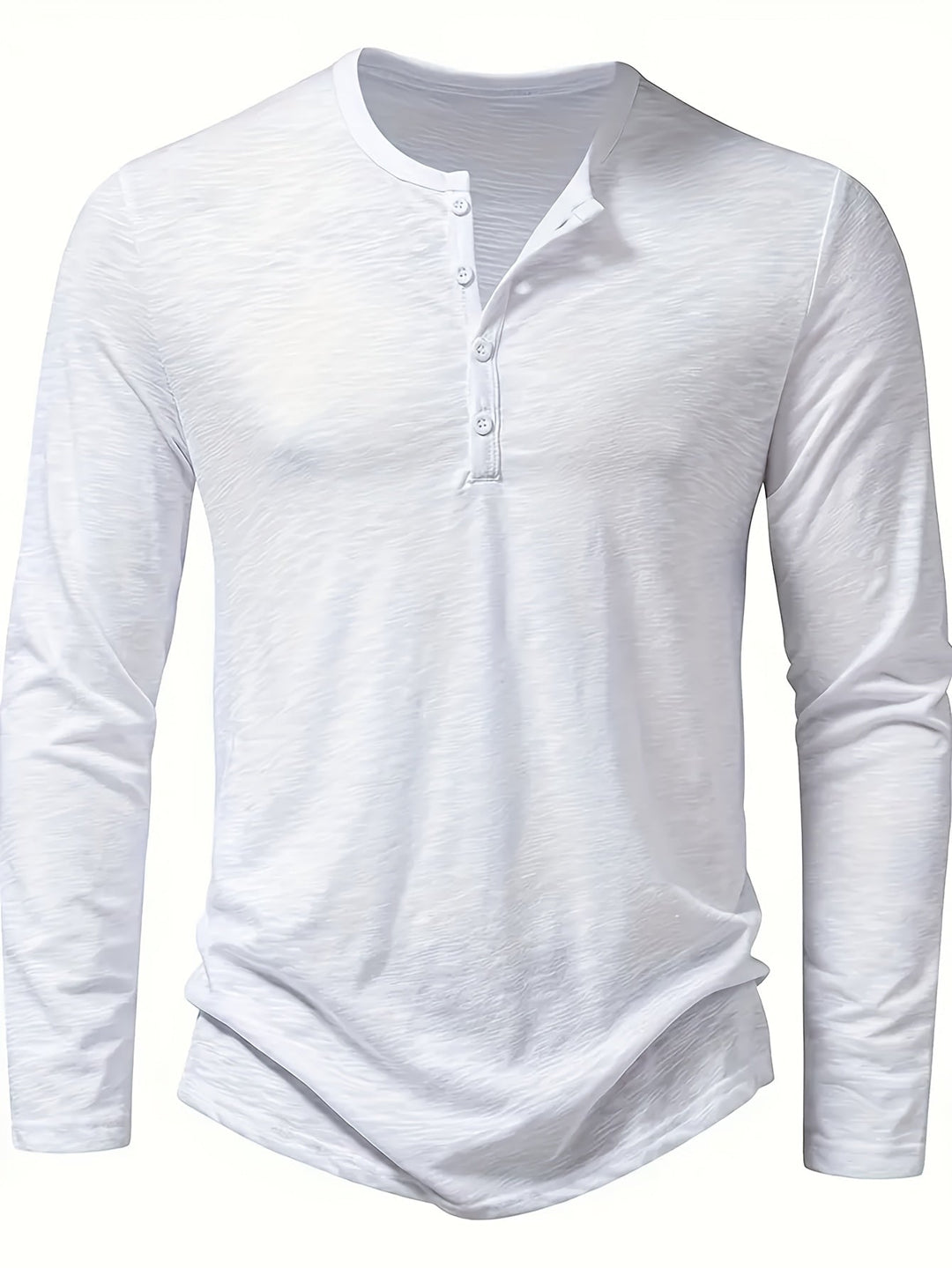 Men's Slub Knit Henley Shirt with Curved Hem
