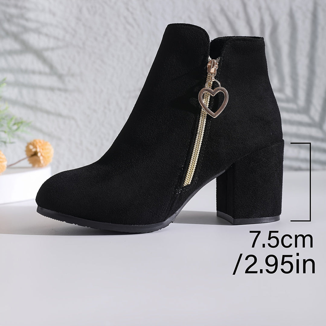 Bottines femme à talon carré avec tirette de fermeture éclair en forme de cœur