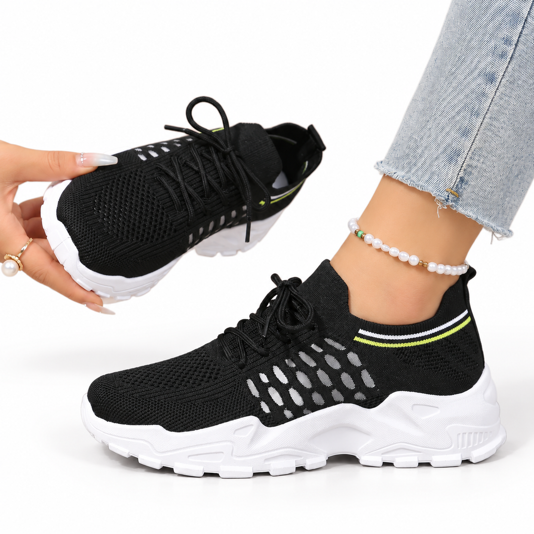 Women's Chunky Sole Knit Trainers with Lace-Up Front