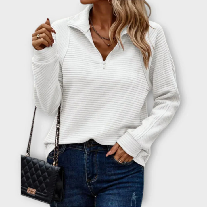 Women's Ribbed Funnel Neck Quarter-Zip Jumper
