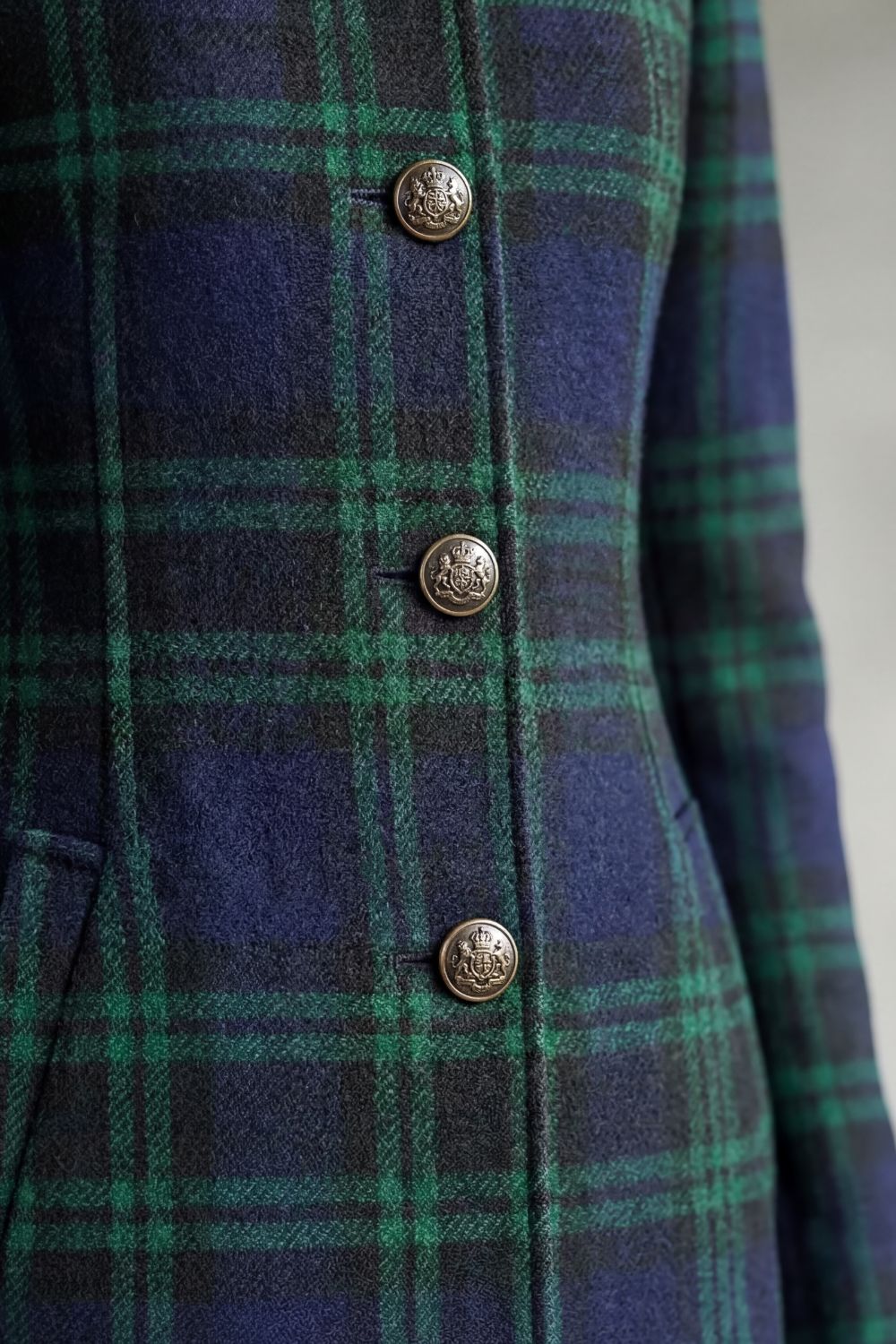 Women's Tartan Check Longline Coat with Stand Collar