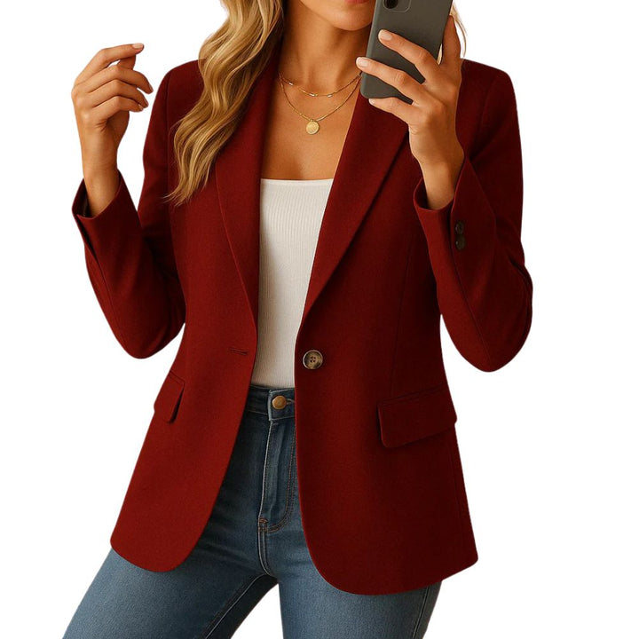 Women's Stretch Blazer with Notched Lapel and Single-Button Closure