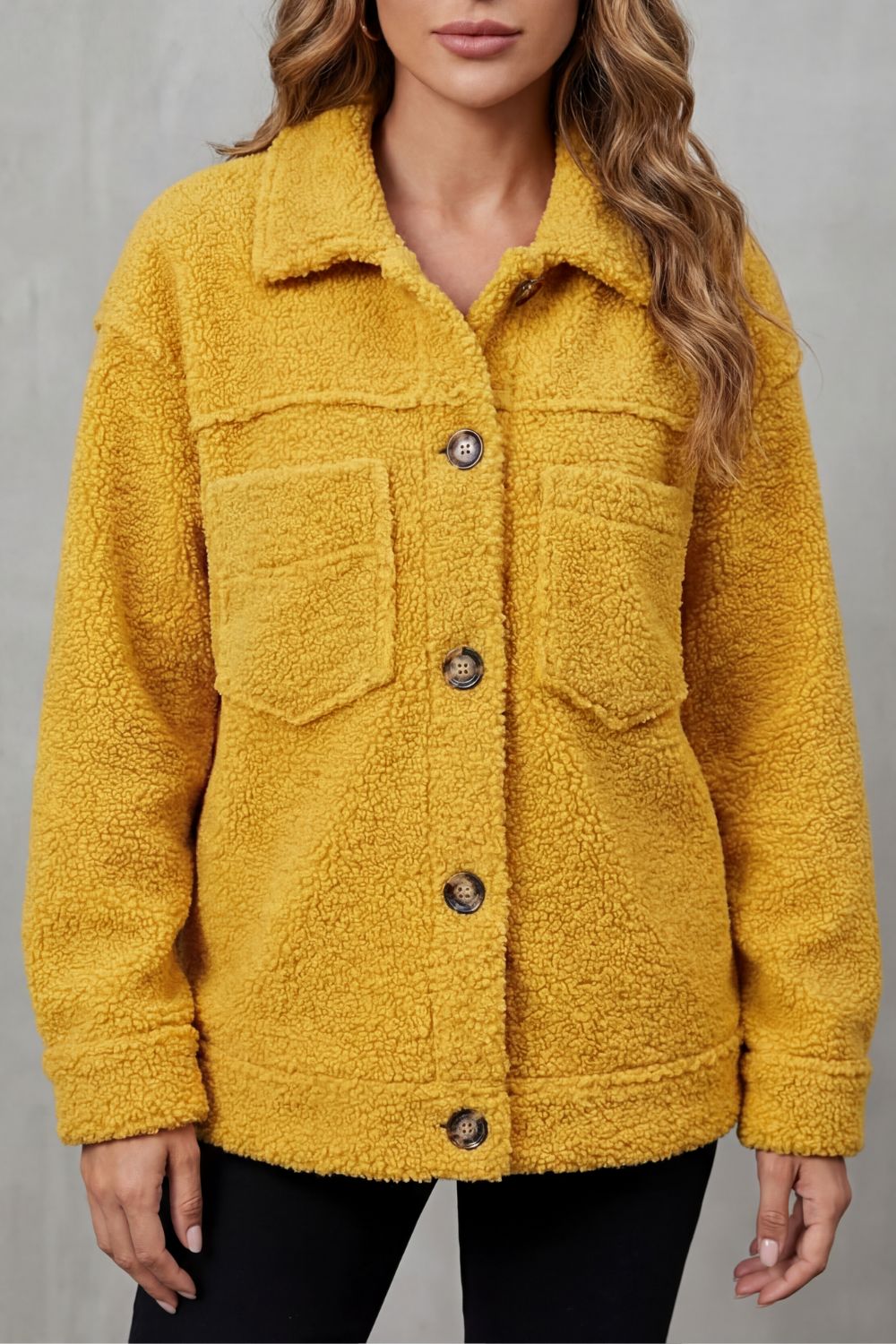 Veste en polaire texturée boutonnée avec poches avant pour femme