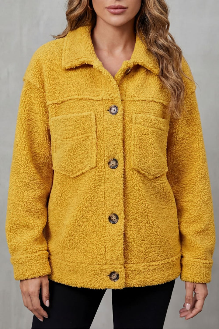 Veste en polaire texturée boutonnée avec poches avant pour femme