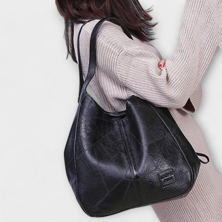 Women's Leather Hobo Shoulder Bag with Patchwork Design