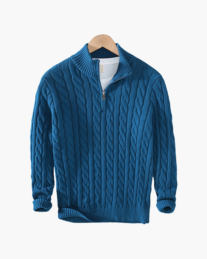 Men's Cotton Cable Knit Quarter Zip Jumper