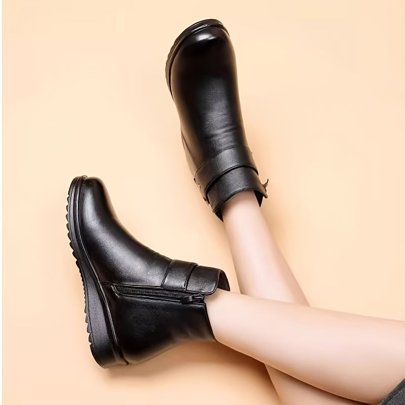 Women's Fleece-Lined Ankle Boots with Buckle Detail