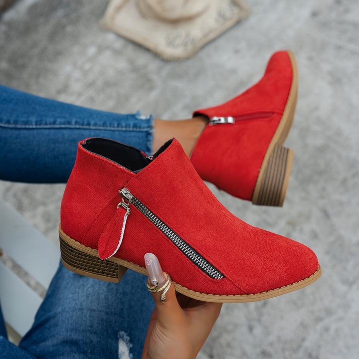 Women's Suede Ankle Boots with Side Zip Block Heel