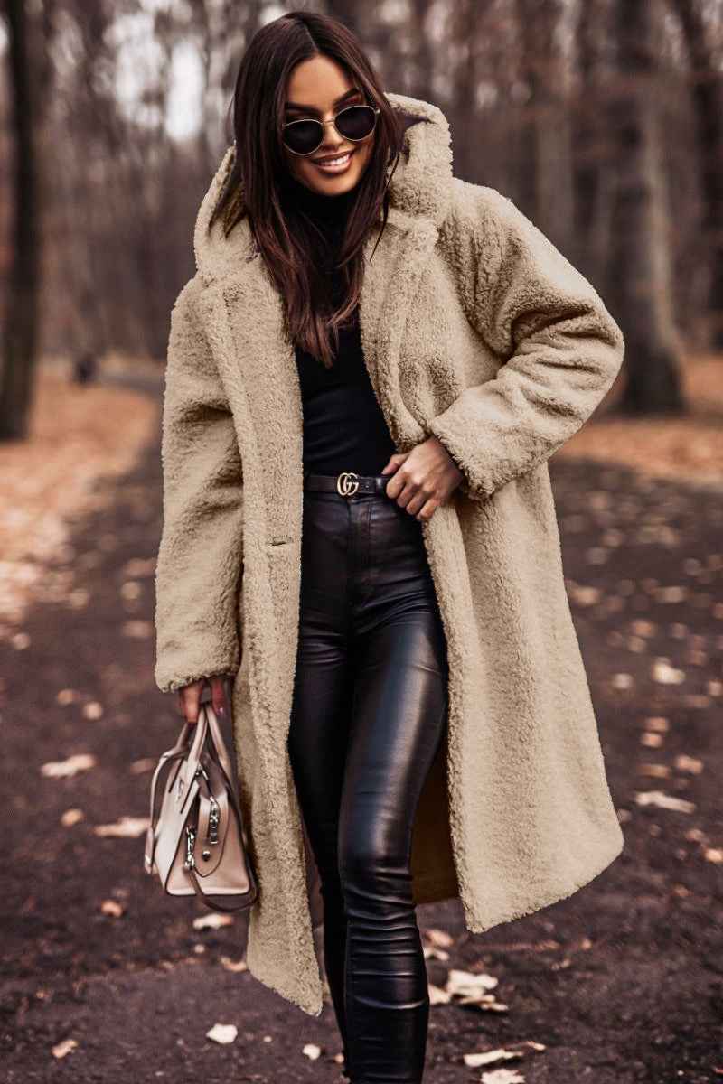 Women's Teddy Coat with Hood in Longline Fit