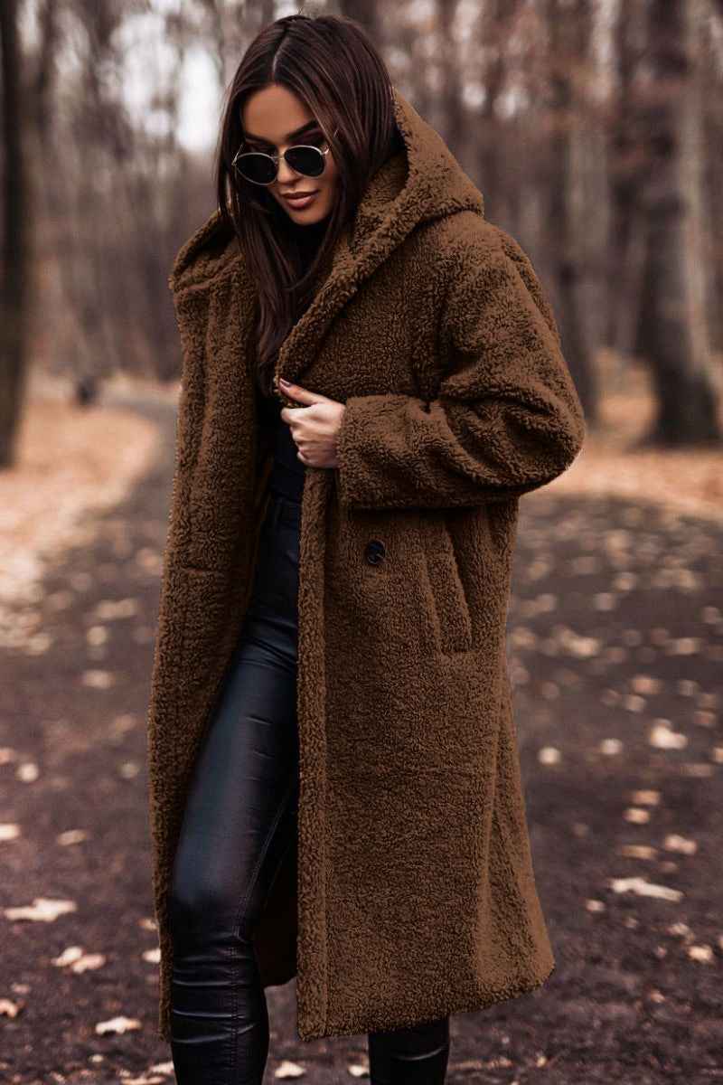 Women's Teddy Coat with Hood in Longline Fit