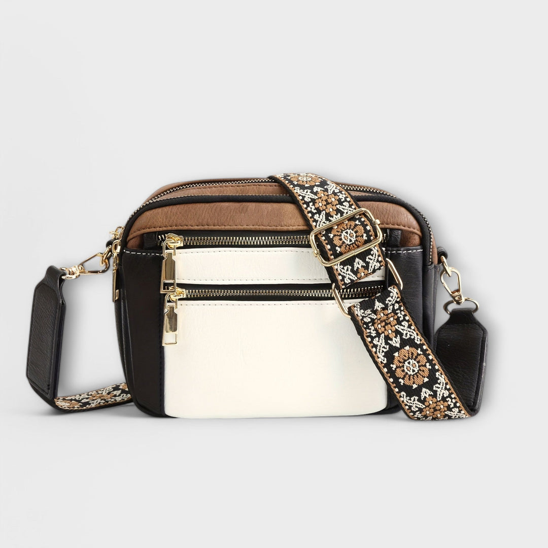Women's Structured Crossbody Bag with Woven Guitar Strap