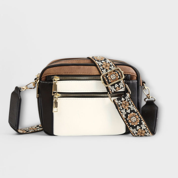 Women's Structured Crossbody Bag with Woven Guitar Strap