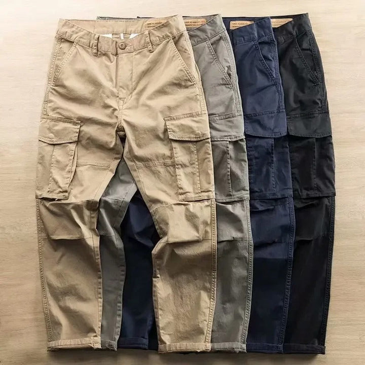 Men's Cotton Cargo Trousers with Turn-Up Hem