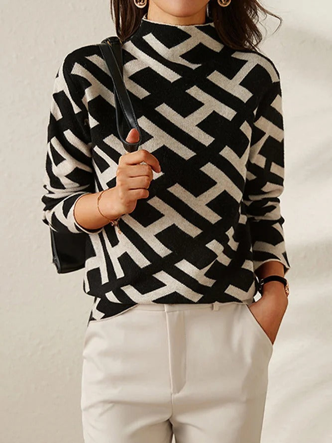 Pull à imprimé géométrique pour femme, coupe décontractée