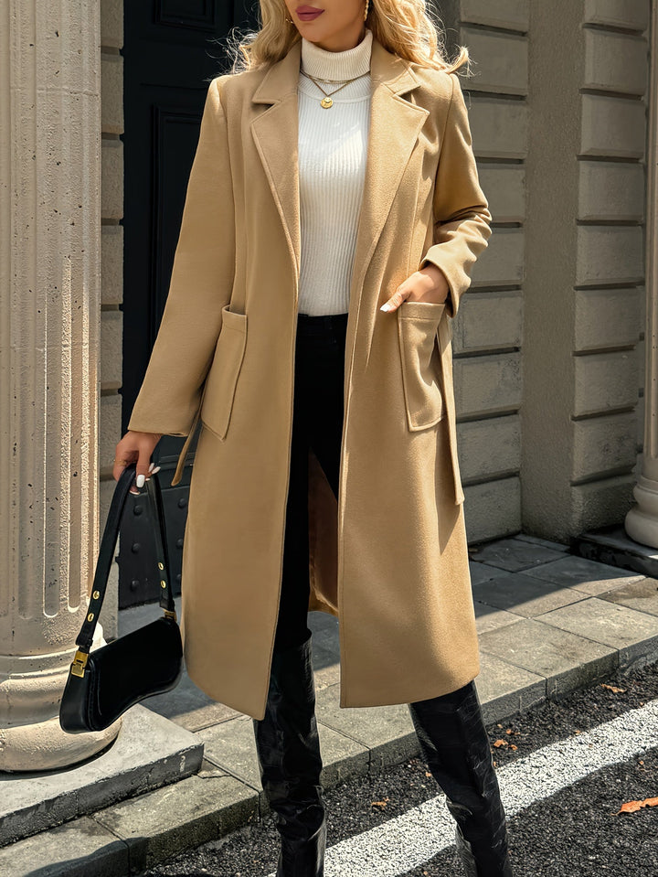 Women's Longline Belted Coat with Patch Pockets