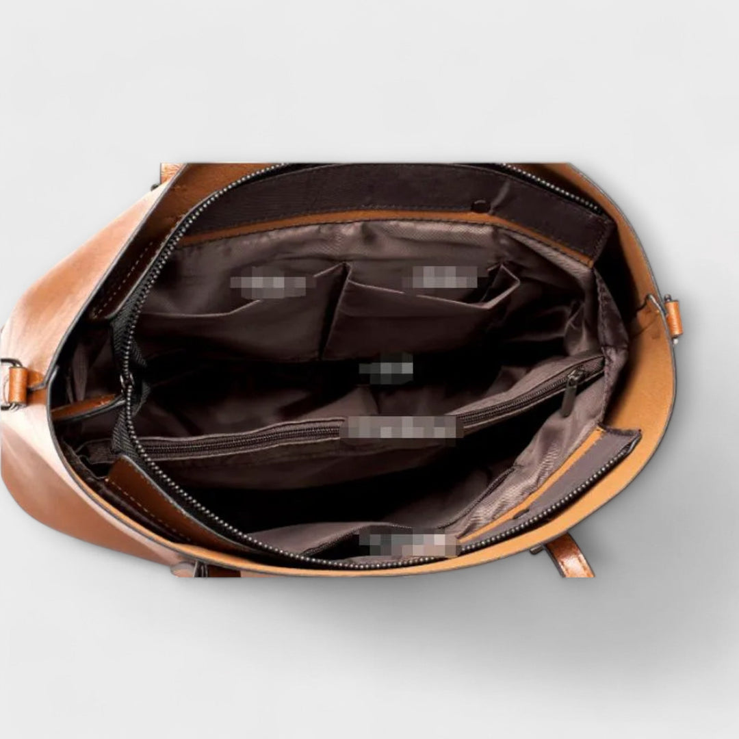 Women's Leather Bucket Tote with Buckle Strap Detail