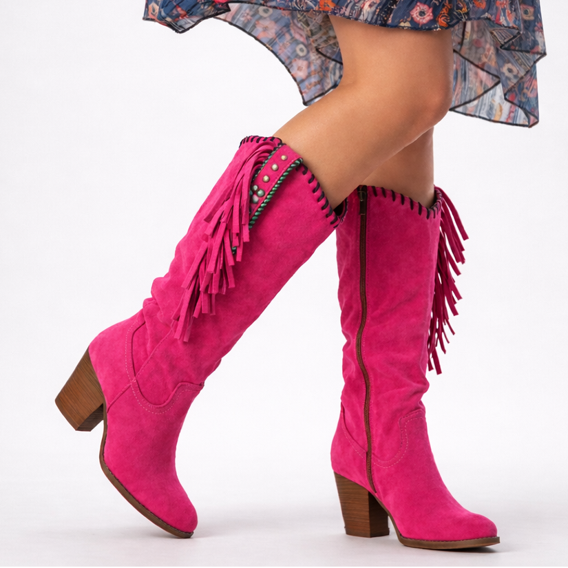 Women's Suede Knee-High Fringe Boots