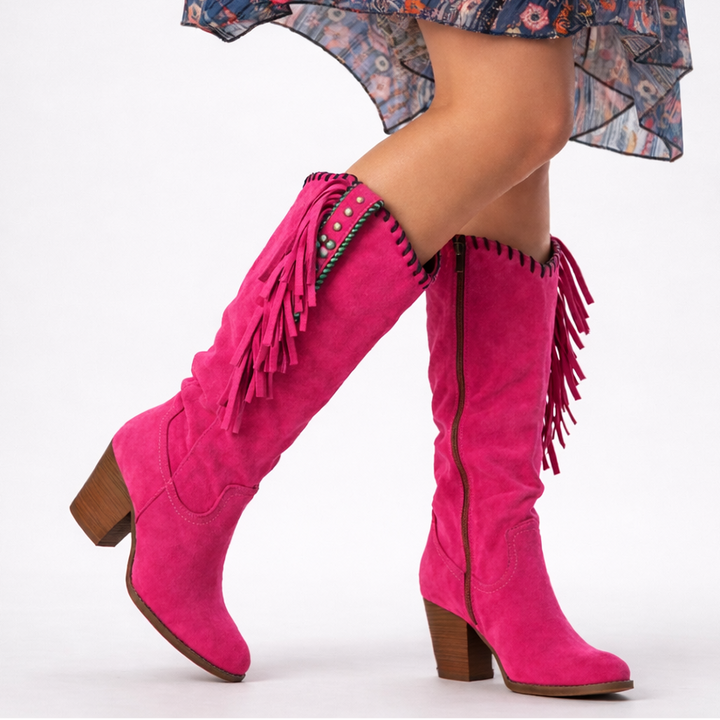 Women's Suede Knee-High Fringe Boots