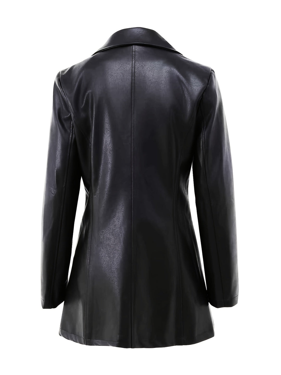Women's Leather Longline Coat with Notch Lapel