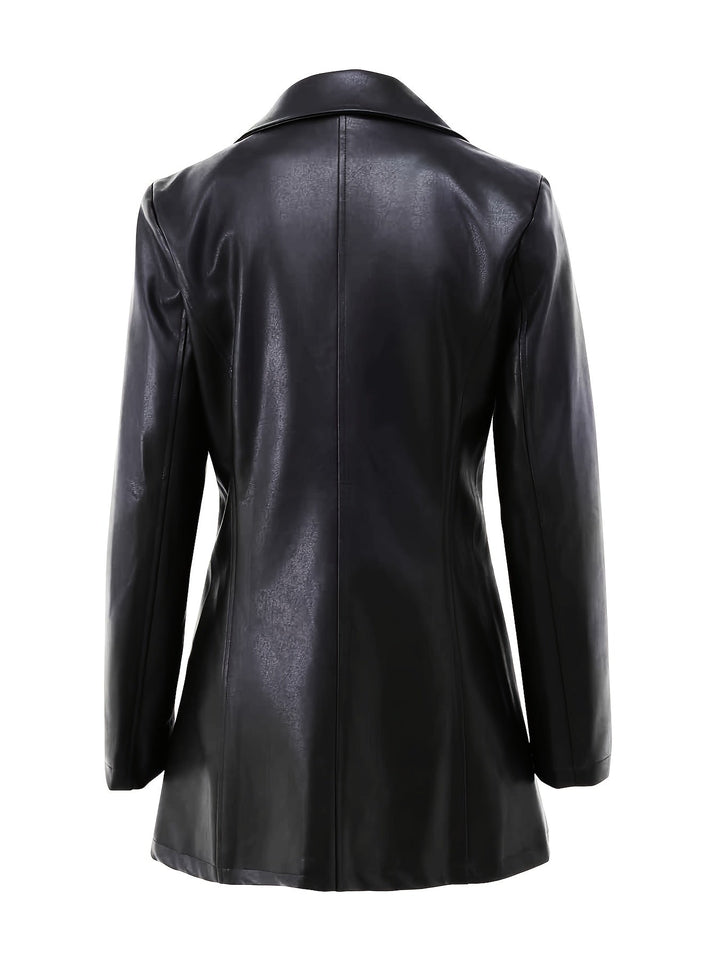 Women's Leather Longline Coat with Notch Lapel