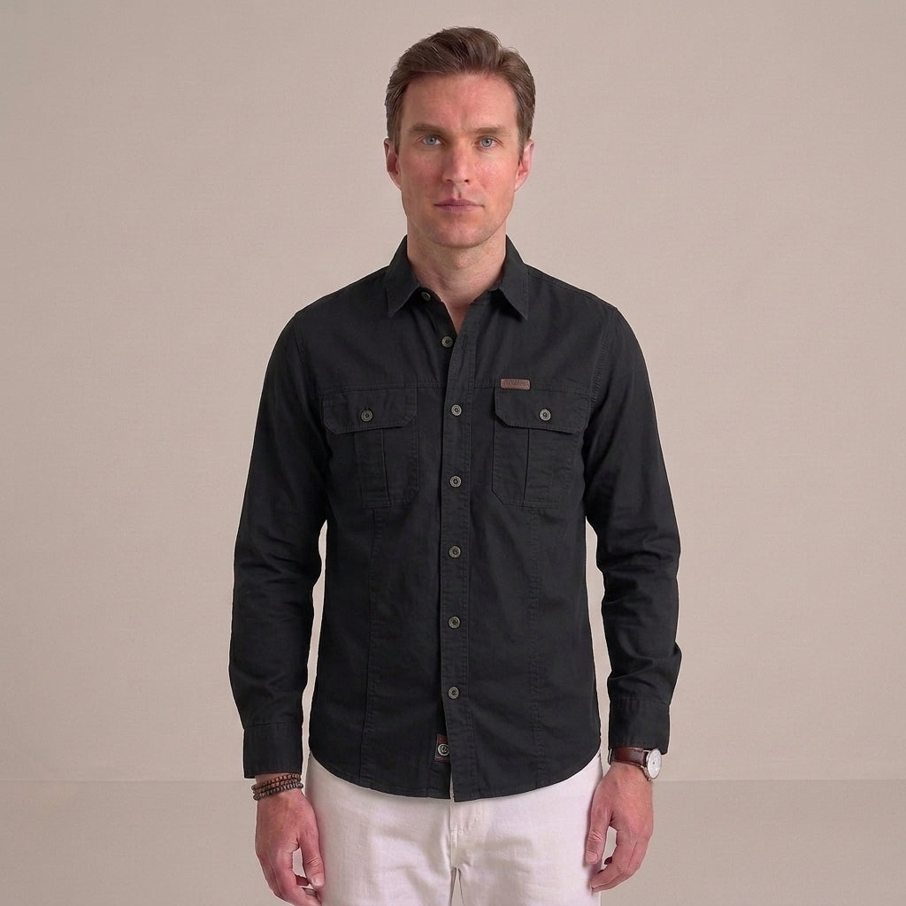 Men's Cotton Utility Overshirt with Twin Chest Pockets