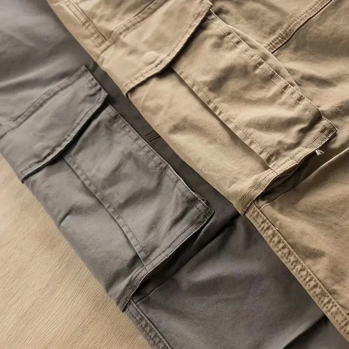 Men's Cotton Cargo Trousers with Turn-Up Hem