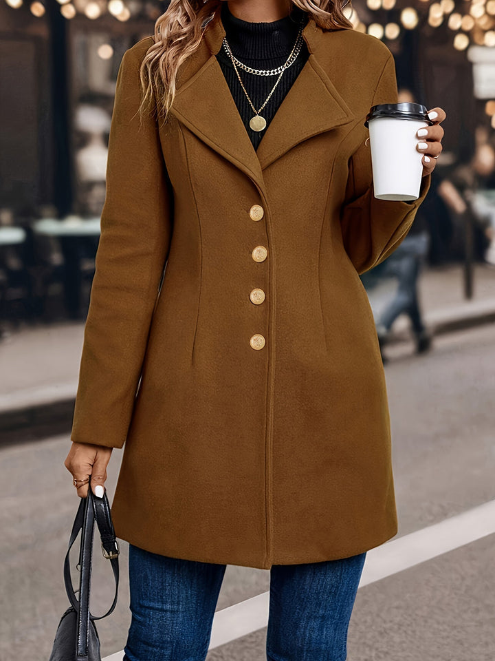 Women's Notch Lapel Longline Coat with Gold Buttons