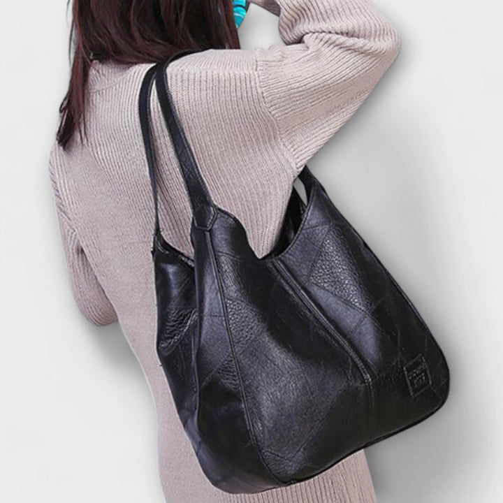 Women's Leather Hobo Shoulder Bag with Patchwork Design