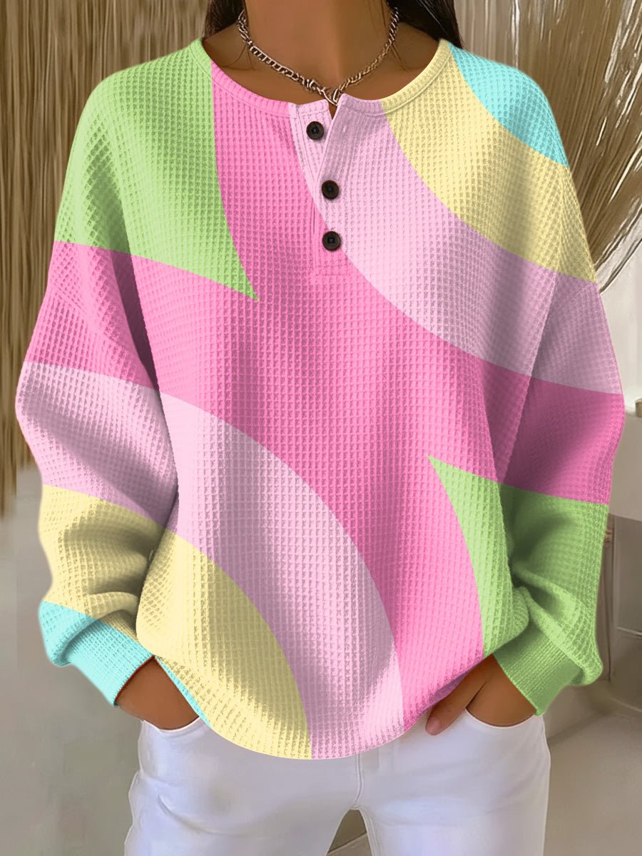 Women's Waffle Knit Henley Jumper in Oversized Fit