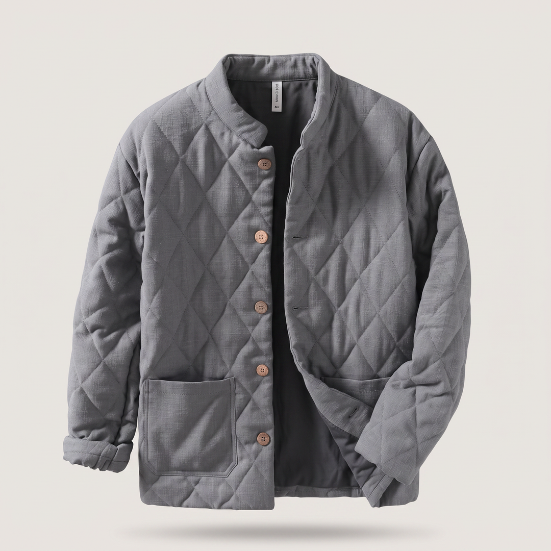 Men's Quilted Button-Front Jacket with Lightweight Padding